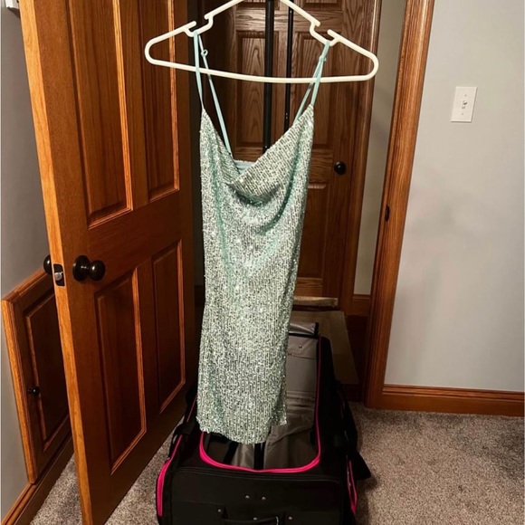 Mini Aqua Slip Dress - Picture 2 of 2